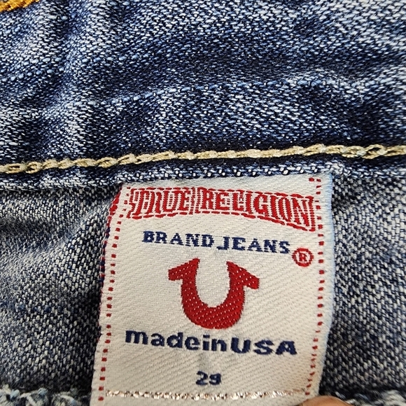 True Religion Joey Rainbow Stitch Low Rise Distressed Bootcut Jeans Blue Size 29 - Picture 2 of 15